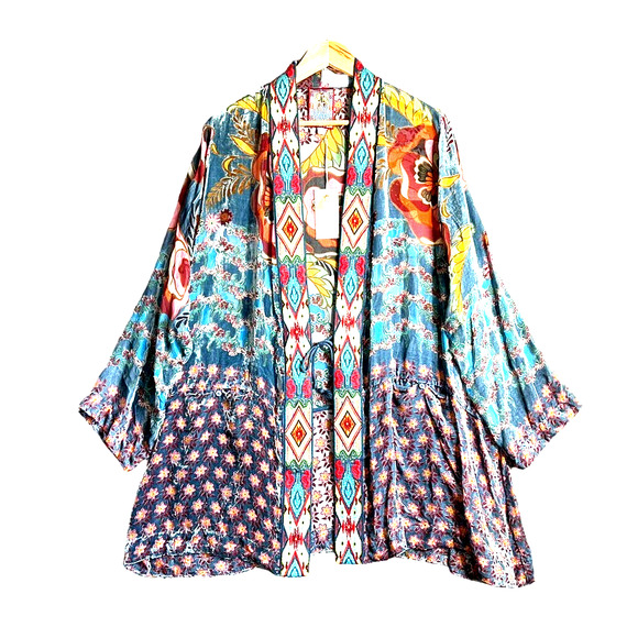 Johnny Was Other - $435 Johnny Was Vember Sheer Velvet Burnout Open Kimono Robe Front Tie Large NEW